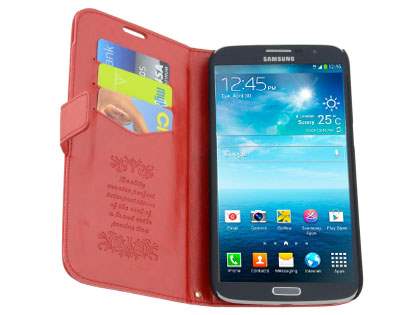 Synthetic Leather Wallet Case with Stand for Samsung Galaxy Mega 6.3 I9200 - Red