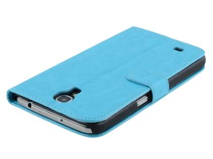 Synthetic Leather Wallet Case with Stand for Samsung Galaxy Mega 6.3 I9200 - Aqua Blue