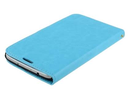 Synthetic Leather Wallet Case with Stand for Samsung Galaxy Mega 6.3 I9200 - Aqua Blue
