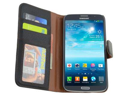Synthetic Leather Wallet Case with Stand for Samsung Galaxy Mega 6.3 I9200 - Classic Black