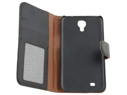 Synthetic Leather Wallet Case with Stand for Samsung Galaxy Mega 6.3 I9200 - Classic Black