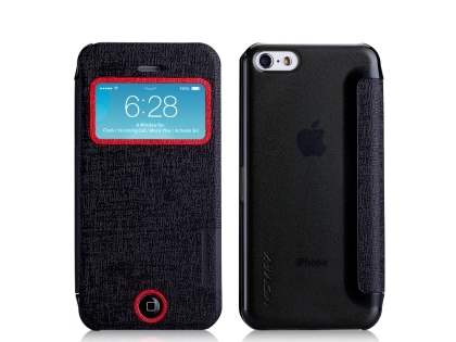 Momax Flip View Case for iPhone 5c - Night Black Leather Wallet Case