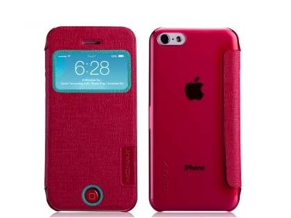 Momax Flip View Case for iPhone 5c - Coral Leather Wallet Case