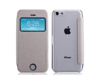 Momax Flip View Case for iPhone 5c - Golden Beige Leather Wallet Case