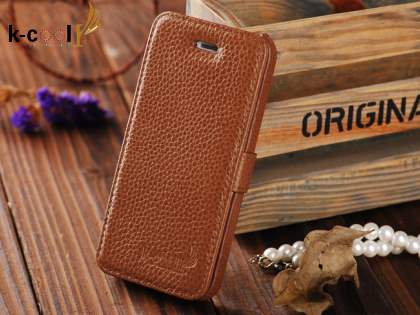 k-cool iPhone SE(1st Gen)/5s/5 Slim Genuine Leather Wallet Case - Brown