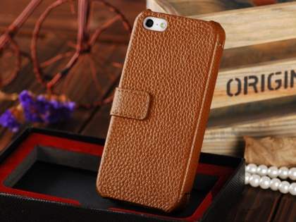 k-cool iPhone SE(1st Gen)/5s/5 Slim Genuine Leather Wallet Case - Brown