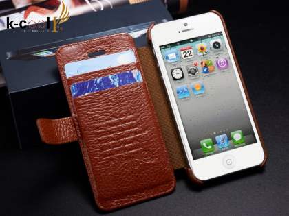 k-cool iPhone SE(1st Gen)/5s/5 Slim Genuine Leather Wallet Case - Brown
