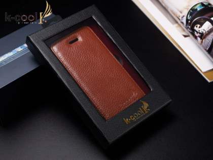 k-cool iPhone SE(1st Gen)/5s/5 Slim Genuine Leather Wallet Case - Brown