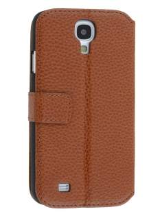 k-cool Smart Genuine Leather Wallet Case with Stand for Samsung Galaxy S4 I9500 - Brown