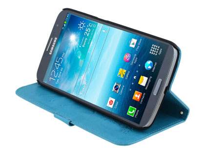 Synthetic Leather Wallet Case with Stand for Samsung Galaxy Mega 6.3 I9200 - Aqua Blue