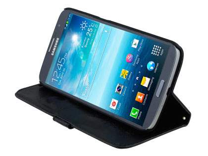 Synthetic Leather Wallet Case with Stand for Samsung Galaxy Mega 6.3 I9200 - Classic Black