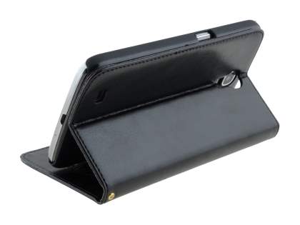 Synthetic Leather Wallet Case with Stand for Samsung Galaxy Mega 6.3 I9200 - Classic Black