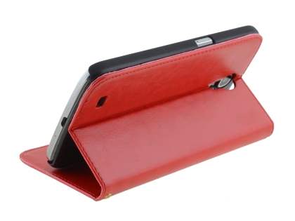 Synthetic Leather Wallet Case with Stand for Samsung Galaxy Mega 6.3 I9200 - Red