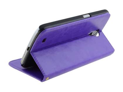 Synthetic Leather Wallet Case with Stand for Samsung Galaxy Mega 6.3 I9200 - Purple