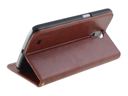 Synthetic Leather Wallet Case with Stand for Samsung Galaxy Mega 6.3 I9200 - Chocolate
