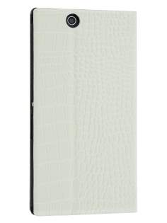 TS-CASE crocodile pattern Genuine leather Wallet Case for Sony Xperia Z Ultra - Pearl White Leather Wallet Case