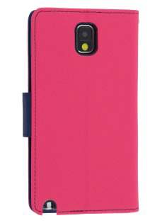 Mercury Goospery Colour Fancy Diary Case with Stand for Samsung Galaxy Note 3 - Hot Pink/Navy