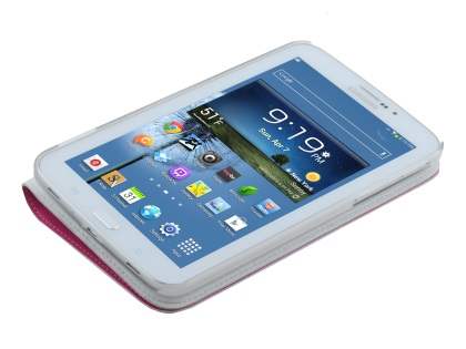 Premium Genuine Leather Slim Portfolio Case with Stand for Samsung Galaxy Tab 3 7.0 - Pink