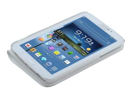 Premium Genuine Leather Slim Portfolio Case with Stand for Samsung Galaxy Tab 3 7.0 - Pearl White