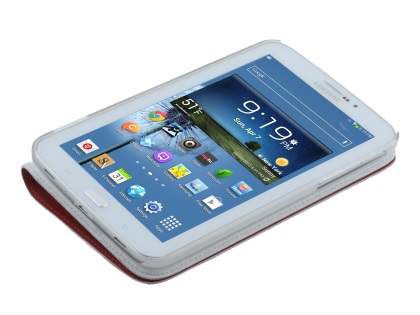 Premium Genuine Leather Slim Portfolio Case with Stand for Samsung Galaxy Tab 3 7.0 - Red