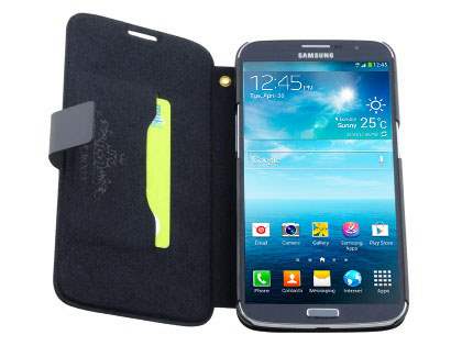 Slim Genuine Leather Portfolio Case for Samsung Galaxy Mega 6.3 I9200 - Classic Black