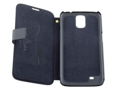 Slim Genuine Leather Portfolio Case for Samsung Galaxy Mega 6.3 I9200 - Classic Black