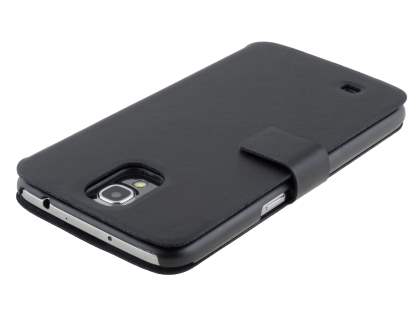 Slim Genuine Leather Portfolio Case for Samsung Galaxy Mega 6.3 I9200 - Classic Black