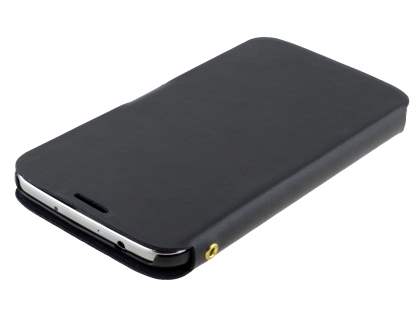Slim Genuine Leather Portfolio Case for Samsung Galaxy Mega 6.3 I9200 - Classic Black