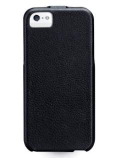 Slim Genuine Leather Flip Case for iPhone SE(1st Gen)/5s/5 - Classic Black Leather Flip Case