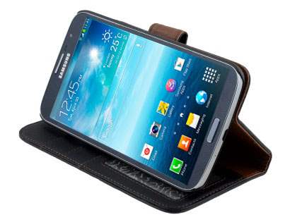 Synthetic Leather Wallet Case with Stand for Samsung Galaxy Mega 6.3 I9200 - Classic Black