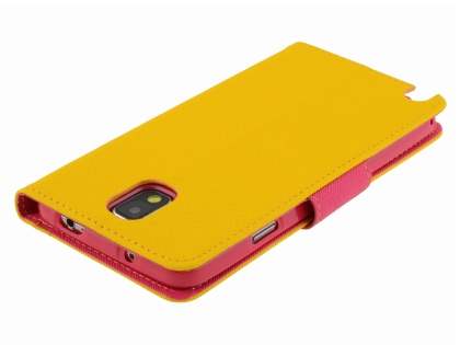 Mercury Goospery Colour Fancy Diary Case with Stand for Samsung Galaxy Note 3 - Yellow/Hot Pink