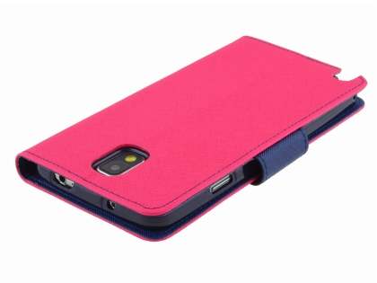 Mercury Goospery Colour Fancy Diary Case with Stand for Samsung Galaxy Note 3 - Hot Pink/Navy