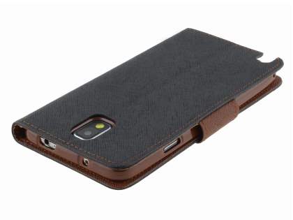 Mercury Goospery Colour Fancy Diary Case with Stand for Samsung Galaxy Note 3 - Black/Brown