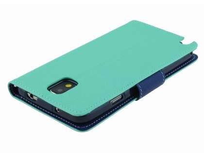 Mercury Goospery Colour Fancy Diary Case with Stand for Samsung Galaxy Note 3 - Mint/Navy