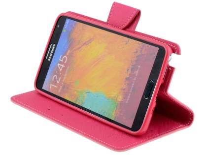 Mercury Goospery Colour Fancy Diary Case with Stand for Samsung Galaxy Note 3 - Pink/Hot Pink