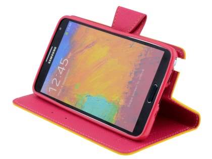 Mercury Goospery Colour Fancy Diary Case with Stand for Samsung Galaxy Note 3 - Yellow/Hot Pink