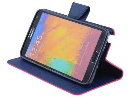 Mercury Goospery Colour Fancy Diary Case with Stand for Samsung Galaxy Note 3 - Hot Pink/Navy