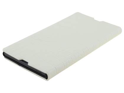 TS-CASE crocodile pattern Genuine leather Wallet Case for Sony Xperia Z Ultra - Pearl White