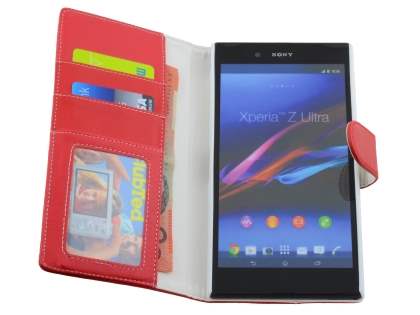 Slim Synthetic Leather Wallet Case with Stand for Sony Xperia Z Ultra - Red