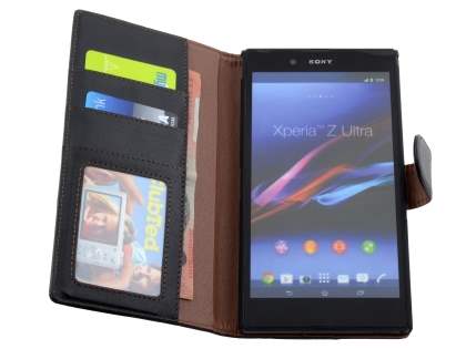 Slim Synthetic Leather Wallet Case with Stand for Sony Xperia Z Ultra - Classic Black