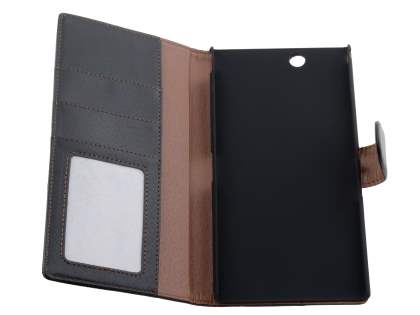 Slim Synthetic Leather Wallet Case with Stand for Sony Xperia Z Ultra - Classic Black