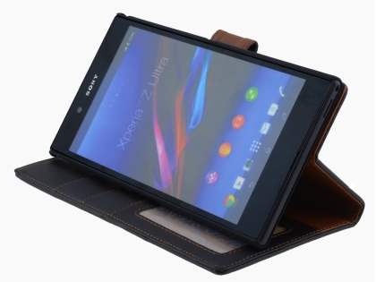 Slim Synthetic Leather Wallet Case with Stand for Sony Xperia Z Ultra - Classic Black