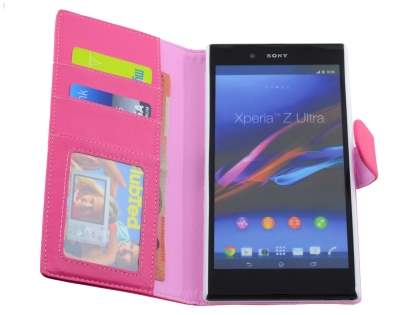 Slim Synthetic Leather Wallet Case with Stand for Sony Xperia Z Ultra - Pink