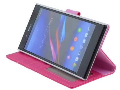 Slim Synthetic Leather Wallet Case with Stand for Sony Xperia Z Ultra - Pink