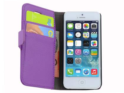 Synthetic Leather Wallet Case with Stand for iPhone SE/5s/5 - Purple