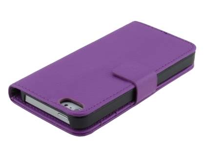 Synthetic Leather Wallet Case with Stand for iPhone SE/5s/5 - Purple