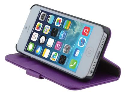 Synthetic Leather Wallet Case with Stand for iPhone SE/5s/5 - Purple
