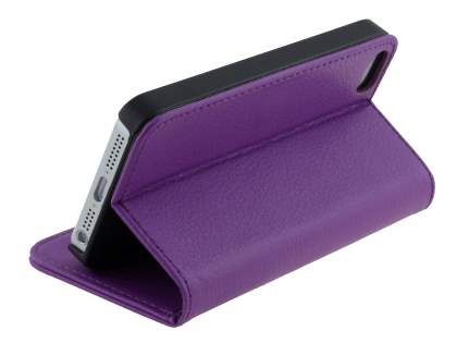 Synthetic Leather Wallet Case with Stand for iPhone SE/5s/5 - Purple