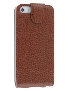 Slim Textured Genuine Leather Flip Case for iPhone SE(1st Gen)/5s/5 - Brown Leather Flip Case