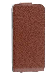 Slim Textured Genuine Leather Flip Case for iPhone SE(1st Gen)/5s/5 - Brown